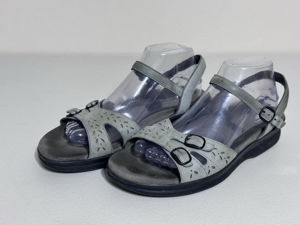 SAS Duo Buckle Sandal Shoe US 10W Greyish Green Leather